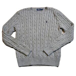Polo Ralph Lauren Cable Knit Sweater Women's Size Large Pony Logo Cotton Gray